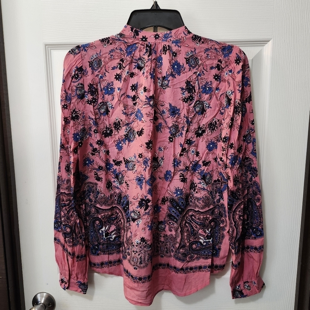 Lucky Brand Floral Boho Peasant Long Sleeve Top Sz S - Picture 8 of 9